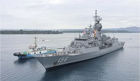  ?? NYT ?? The Royal Australian Navy’s frigate ‘Toowoomba’ is seen in Port Vila, Vanuatu, in June 2018.