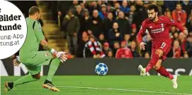  ??  ?? Liverpool-spieler Mo Salah gegen Belgrad-goalie Milan Borjan APA