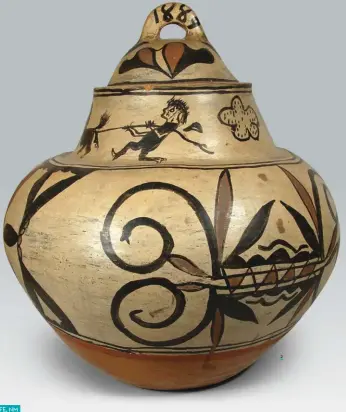  ??  ?? 2
2. San Ildefonso pictorial lidded jar, ca. 1889, clay and pigment, 16 x 18" (without lid)