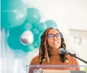  ?? KENDALL WARNER/STAFF ?? Councilwom­an Danica Royster speaks during an event in November 2022. Royster announced last week that she will not seek reelection this year.