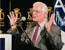  ?? Tara Todras-Whitehill/Associated Press file photo ?? Former President Jimmy Carter delivers a speech during a meeting held by the Israeli Council of Foreign Relations in Jerusalem on April 21, 2008.