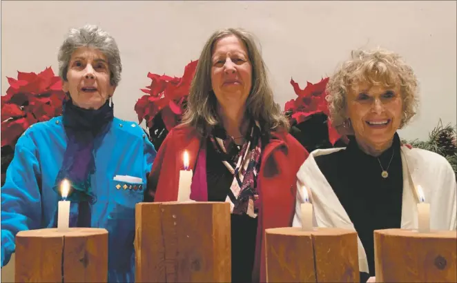  ?? COURTESY SUSAN RESSLER ?? Bette Myerson, Debora Seldman and Rabbi Judith HaLevy at Peace Chanukah 2019