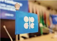  ?? Akos Stiller/Bloomberg file ?? An OPEC-branded flag is seen at a 2022 meeting. Saudi Energy Minister Prince Abdulaziz bin Salman says oil short-sellers should “watch out” ahead of next week’s OPEC+ meeting.