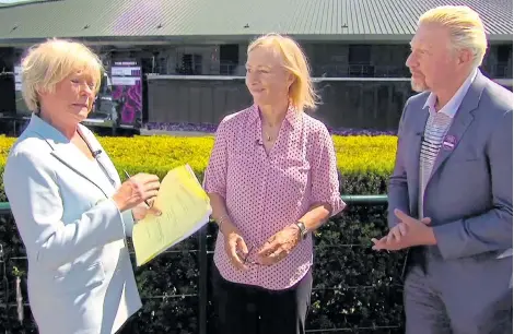  ??  ?? Watch your language! Becker earns a rebuke from presenter Sue Barker, left, as Martina Navratilov­a grins awkwardly