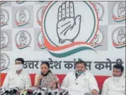  ?? HT PHOTO ?? The Congress leaders addressing a press conference in Lucknow on Monday.