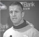  ?? ?? Ravens head coach John Harbaugh speaks to reporters following a game against the Steelers on Saturday in Baltimore.