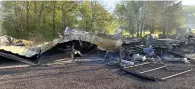  ?? Submitted photo ?? ■ The remains of a commercial building and several other smaller buildings are seen at 3595 Highway 7 north after a chemical fire that erupted Saturday night at the location. Photo courtesy of the Fountain Lake Fire Department.