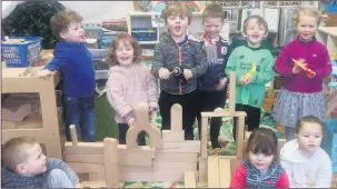  ??  ?? HAPPY TO BE BACK PLAYING - Luke, James, Emilia, Ben, Cillian, Jason, Molly, Eabha and Adelyn, who were all delighted to be back into their routine at the Boro Buddies Preschool in Anglesboro this week.