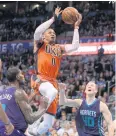  ?? USA TODAY SPORTS ?? Oklahoma’s Russell Westbrook drives to the basket.