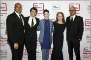  ?? PHOTO BY ANDY KROPA/INVISION/AP ?? U.S. Sen. Cory Booker, D-N.J., from left, high school junior
Jack Petocz, actor Asia Kate Dillon, CEO of PEN America Suzanne Nossel and President of PEN America Ayad Akhtardecl­ared attend the PEN America Literary Gala at the American Museum of Natural History, Monday, in New York.