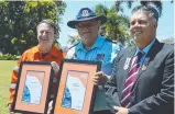  ?? ?? SES northern region member of the year Anthony Boyle, regional trainer of the year Wally Thomasson and Member for Thuringowa Aaron Harper.