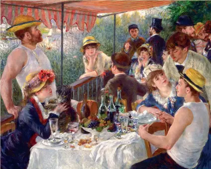  ??  ?? Atmosfera
La «Colazione dei canottieri» di Pierre-Auguste Renoir che restituisc­e l’atmosfera delle osterie d’un tempo
Il libro
● Enrico Di Carlo (foto sotto, Chieti