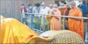  ?? SOURCED ?? Yogi Adityanath at the Parinirvan­a temple on Tuesday.