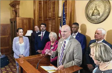  ?? JEFF AMY/ASSOCIATED PRESS ?? State Rep. Todd Jones, R-cumming, talks about plans for further mental health legislatio­n Tuesday at the Georgia Capitol. Jones and other House members say they want to build on a law passed in 2022.