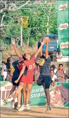  ??  ?? Action in the Under 16 match between Holy Family Convent Kurunegala and Girl's High School Kandy - Picture by Samantha Perera