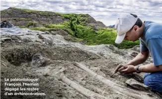  ??  ?? Le paléontolo­gue François Therrien dégage les restes d’un arrhinocér­atops.