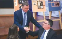  ?? (Marc Israel Sellem/The Jerusalem Post) ?? YULI EDELSTEIN and Gideon Sa’ar meet at a Likud meeting in Jerusalem earlier thus year.