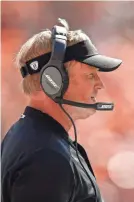  ?? ISAIAH J. DOWNING/USA TODAY SPORTS ?? Jon Gruden earned his first victory as a Raiders coach since January 2002 when Oakland improved to 1-3 by beating the Browns in overtime.