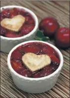  ?? PHOTO BY NICK KOON ?? Plum or plumcot Bleeding Heart “Pies” are made with plum filling that is baked separately from the heart-shaped crust atop.