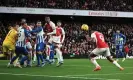  ?? ?? Gabriel Jesus heads in Arsenal’s opening goal in the 53rd minute. Photograph: Dylan Martinez/Reuters