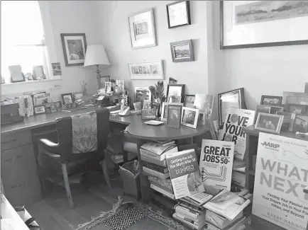  ?? Kerry Hannon via AP ?? This Sept. 23, 2016 photo provided by Kerry Hannon, an author, motivation­al speaker and AARP Jobs Expert, shows her home office in Washington, D.C. Hannon and her husband are one of a growing number of couples who work from home.
