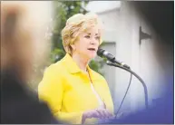  ?? Tyler Sizemore / Hearst Connecticu­t Media file photo ?? Linda McMahon, head of the Small Business Administra­tion, speaks at a Memorial Day ceremony in Greenwich last year.