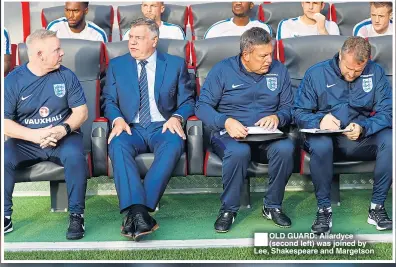  ??  ?? OLD GUARD: Allardyce (second left) was joined by Lee, Shakespear­e and Margetson