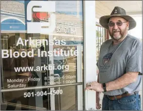  ?? (Arkansas Democrat-Gazette/Cary Jenkins) ?? Keith Perkins has been a plasma donor since 1999 and has donated 19 units of plasma since March to the Arkansas Blood Institute after recovering from covid-19. Next month, he plans to make his 20th plasma donation.