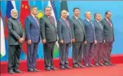  ?? AP ?? Prime Minister Narendra Modi with other leaders of SCO member countries in Qingdao on Sunday.