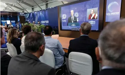  ?? Photograph: Dominika Zarzycka/SOPA Images/REX/Shuttersto­ck ?? Cop27: address of US President Joe Biden. An expert panel member warns Australia not to rely on carbon offsets.
