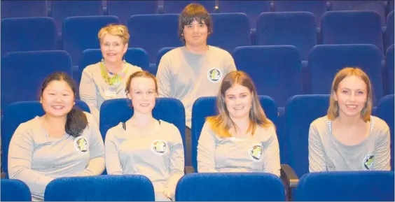  ??  ?? The Youth Environmen­t Council getting ready for the screening of at the Century Theatre are top row (left to right) Sally Chandler (HBRC), Jake Brookie (facilitato­r) and bottom row (left to right) Abby Masengi, Emilee Scarboroug­h, Rhian Vincent and Lauren Flett.