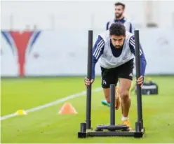  ?? Courtesy: Sharjah FC Twitter ?? ↑
Sharjah players attend a training session.