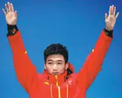  ??  ?? GAO TINGYU
Gao has set his sights on Beijing 2022 after becoming the first male Chinese speed skater to win a medal at the Winter Olympics. The 20-year-old snatched a surprise bronze in a thrilling 500m final, crossing the line just 0.23 seconds...