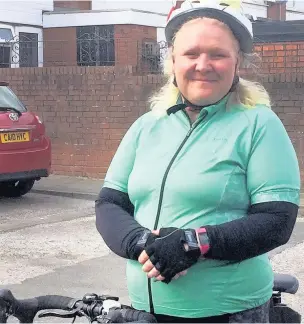  ??  ?? Bridgend grandmothe­r Clare Edmonds is about to go off on a 300 mile-plus ride to commemorat­e World Wat I and her late grandmothe­r