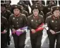 ?? AFP ?? Female Korean People’s Army soldiers arrive to pay their respects before the statues of Kim Il-sung in Pyongyan. —