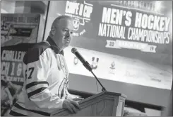  ?? Herald photo by Ian Martens ?? University of Lethbridge athletic director Ken McInnes speaks during an announceme­nt for the upcoming University Cup Men’s Hockey National Championsh­ip set for next March at the Enmax Centre.