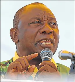  ?? Picture: SIBONGILE NGALWA ?? KEYNOTE ADDRESS: ANC president Cyril Ramaphosa addresses the crowds at the party’s 106th birthday celebratio­ns in East London