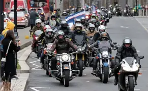  ?? ?? Bikers’ tribute...Rolling Thunder veterans escort cortege yesterday. Right, MP Johnny Mercer’s eulogy