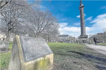  ?? ?? A replacemen­t plaque was installed at the base of the Melville Monument in St Andrew Square last Monday