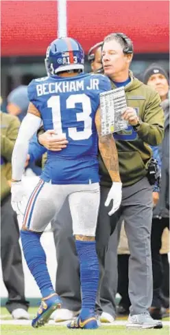  ??  ?? Odell Beckham and Pat Shurmur are probably through hugging.