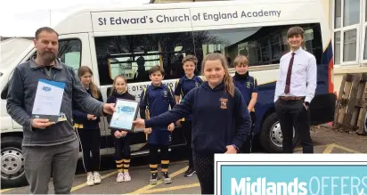  ??  ?? St Edward’s Active Travel Ambassador­s receiving their Bronze award from Ryan Procter (SCC) along with Mr James Simm, deputy head teacher at St Edward’s Cofe Academy.