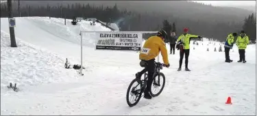  ?? Submitted photo ?? The first race in the four-race Elevation Series, sponsored by Hoodoo Adventures of Penticton, was held on Feb. 18 at Apex Mountain Resort west of Penticton. The second annual Ullr’s Winter Triathlon involved competitor­s on mountain bikes, Nordic skis...