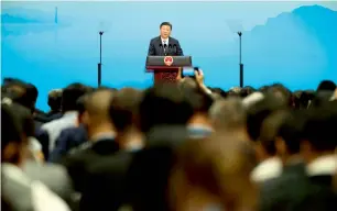  ?? AP ?? Xi Jinping speaks during the opening ceremony of the Brics Business Forum in Xiamen on Sunday. —
