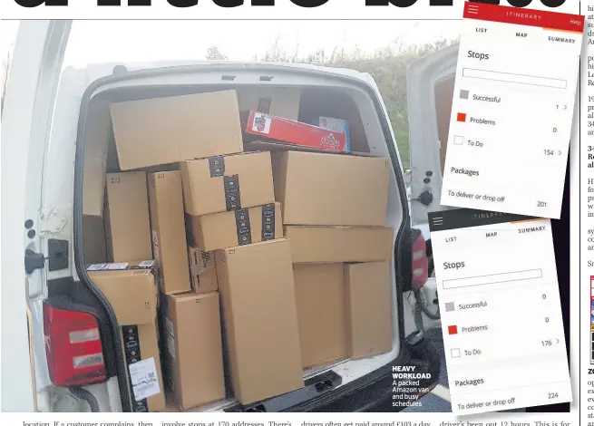  ??  ?? HEAVY WORKLOAD A packed Amazon van and busy schedules