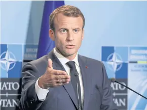  ?? REUTERS ?? French President Emmanuel Macron addresses a press conference on the second day of the North Atlantic Treaty Organisati­on summit in Brussels, Belgium last year.