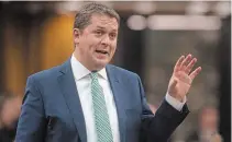  ?? ADRIAN WYLD THE CANADIAN PRESS FILE PHOTO ?? Conservati­ve Leader Andrew Scheer says his party doesn’t intend to hold up the Liberals’ proposed emergency aid package.