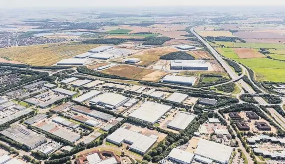  ?? ?? An aerial view of the business hub containing the new warehouse at Orton Southgate , Peterborou­gh, that has been leased by Yours Clothing