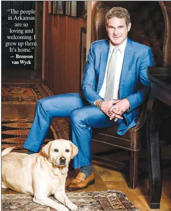  ?? Special to the Democrat-Gazette/HANNAH THOMSON ?? Arkansan/New Yorker Bronson van Wyck travels the world to throw fabulous parties as one of the country’s top event planners. He and his dog, Cat, get back home to Tuckerman every chance they get.