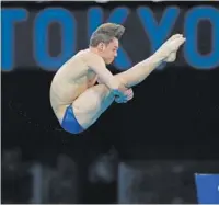  ?? AP PHOTO/DMITRI LOVETSKY ?? Thomas Daley of Great Britain competes in men’s diving 10-meter platform semifinal at the Tokyo Aquatics Centre at the 2020 Summer Olympics on Saturday in Tokyo, Japan.