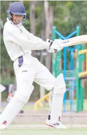  ??  ?? Daniel Vela plays a cut shot through point towards the boundary on Saturday afternoon.